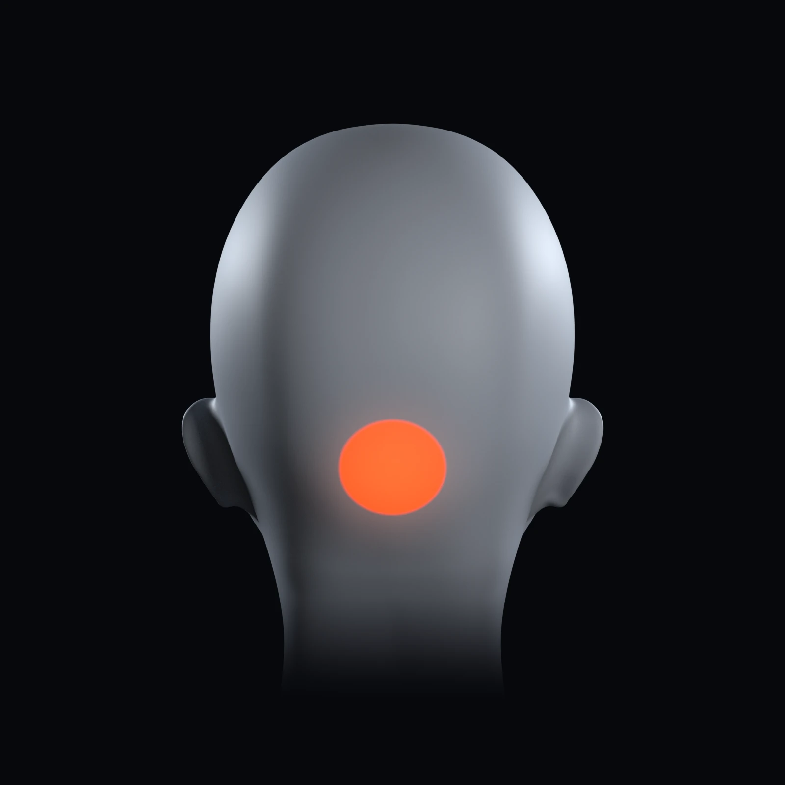 A head from behind, with an orange area over Oz.